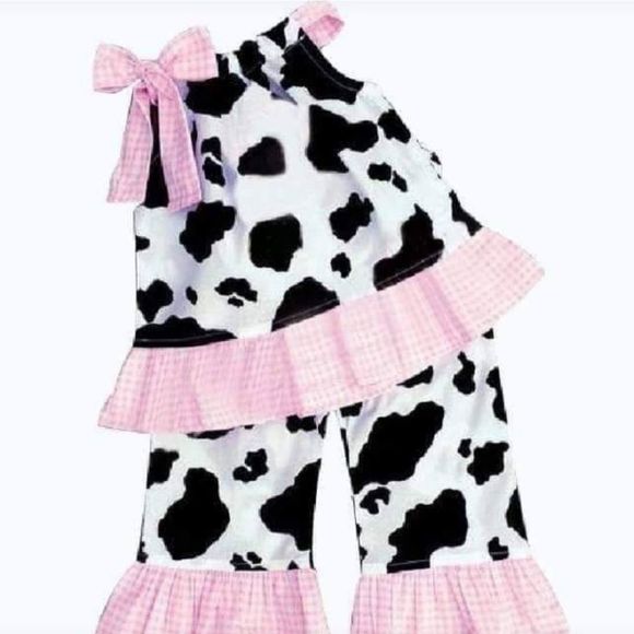 NEW PINK GINGHAM COW PRINT 2 PIECE SET